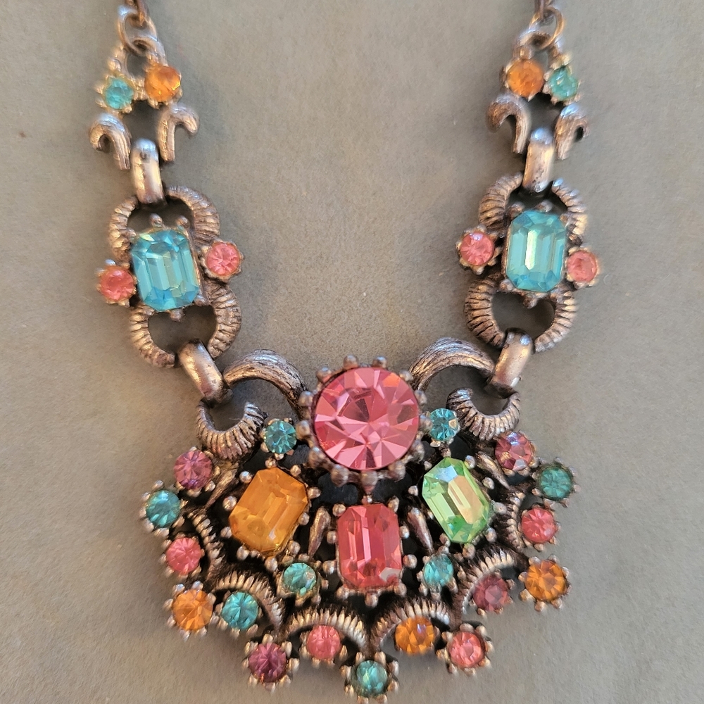 RESERVED Coro Necklace ~ Fruit Salad Colorful Rhinestones ~ Vintage ~ Pretty! - Picture 3 of 11
